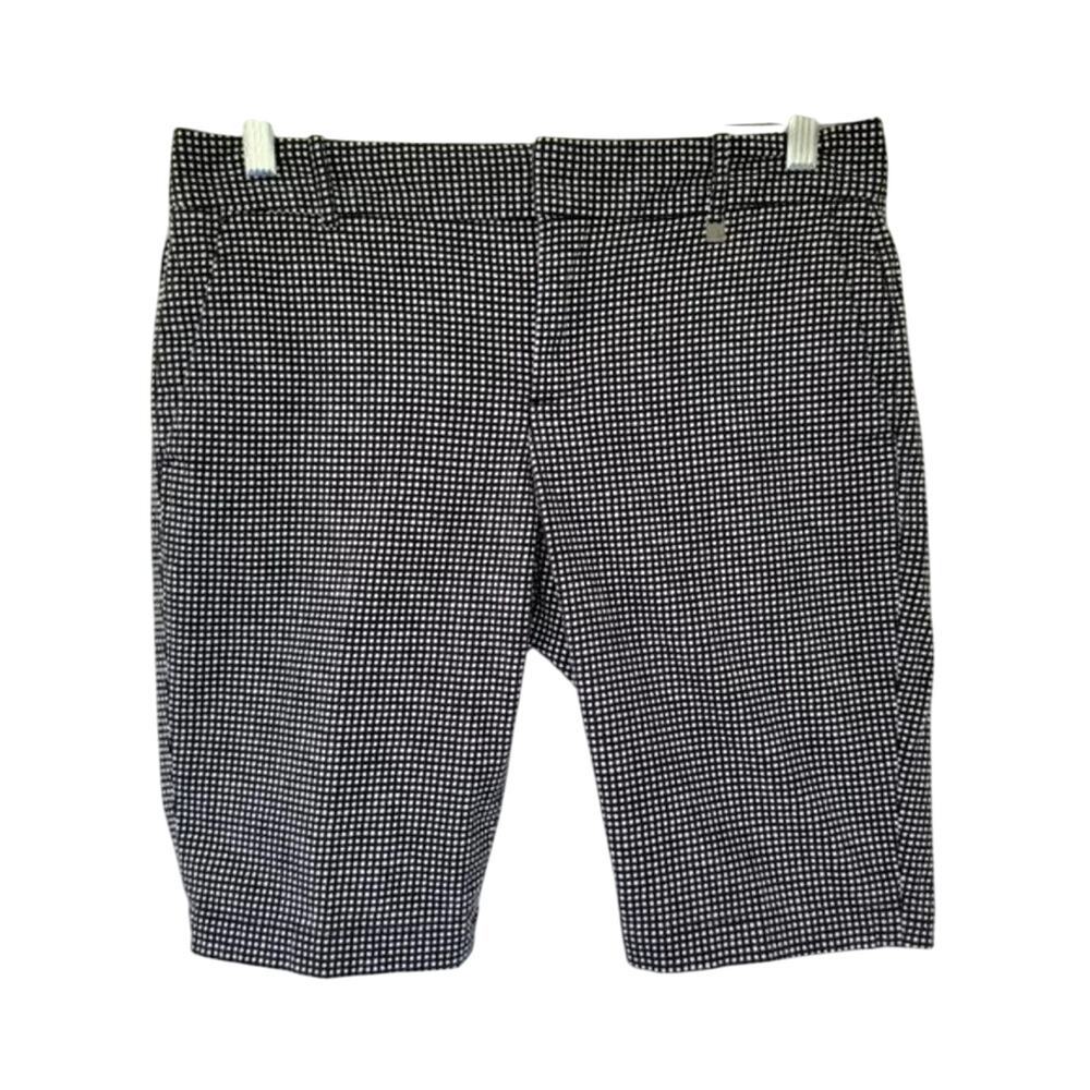 Calvin Klein Houndstooth Bermuda Shorts Women Size 4 Black White Classic Stretch